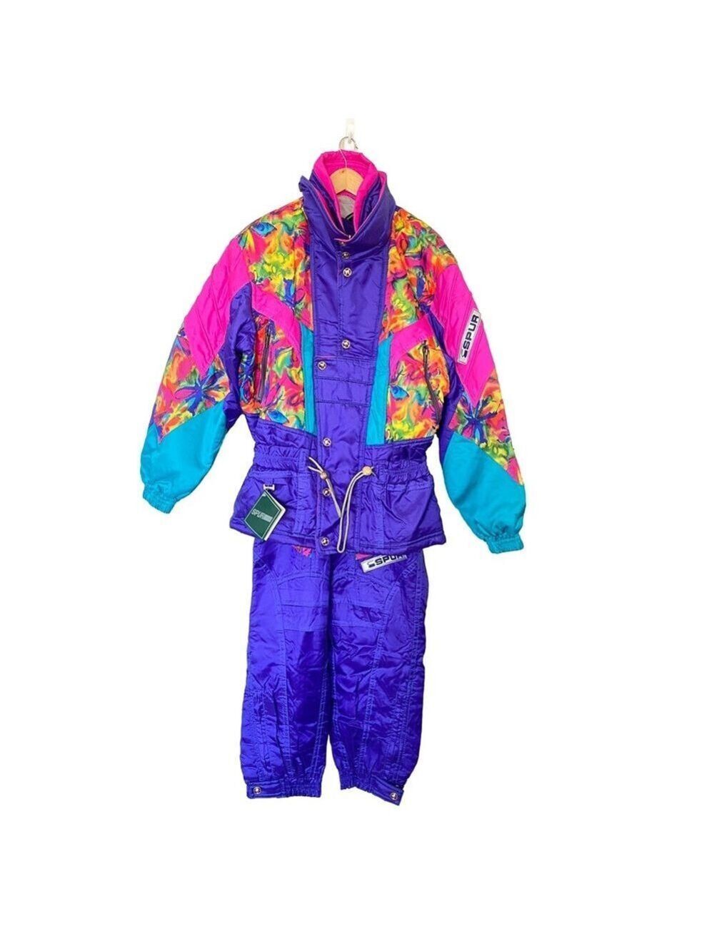 NWT Vintage 90s 2 Piece Ski Jacket & Snow Pants Set Colourful Women’s Sz L